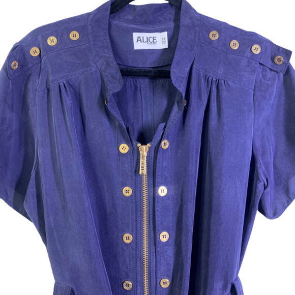 ALICE BY TEMPERLY Navy Blue Alva Silk Mini Shirt Dress - Picture 2 of 16